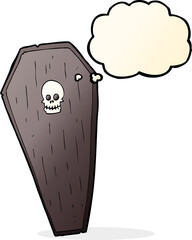 spooky cartoon coffin with thought bubble