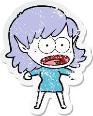 distressed sticker of a cartoon shocked elf girl