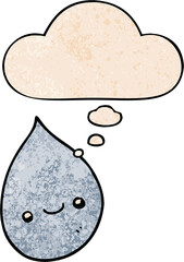 cartoon raindrop and thought bubble in grunge texture pattern style