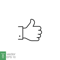 Hand thumb up gesture line icon. Testimonials, like and customer relationship management concept. Simple outline style. Vector illustration isolated on white background. EPS 10.