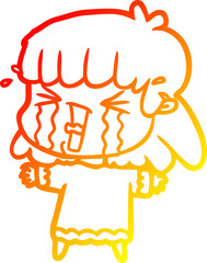 warm gradient line drawing cartoon woman in tears
