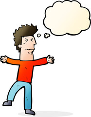 cartoon stressed man with thought bubble