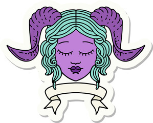 tiefling character face with scroll banner sticker