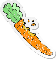 retro distressed sticker of a cartoon bitten carrot
