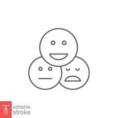Face emoticon line icon set. Testimonials and customer relationship management concept. Simple outline style. Vector illustration isolated on white background. Editable stroke EPS 10.