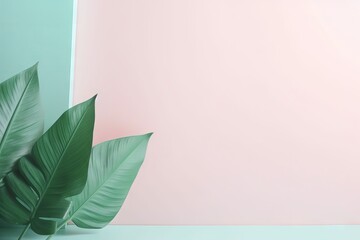 Minimalistic pink Background with Beautiful Leaves - AI Generated