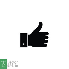 Hand thumb up gesture icon. OK, like, good, positive feedback concept. Simple solid style. Black silhouette, glyph symbol. Vector illustration isolated on white background. EPS 10.