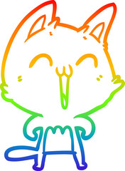 rainbow gradient line drawing happy cartoon cat