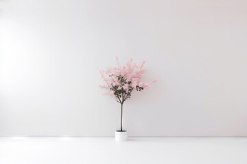 Simple porcelain pink flower vase, white background image. AI generated
