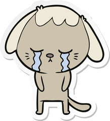 sticker of a cute puppy crying cartoon