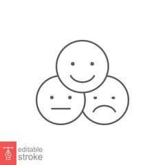 Face emoticon line icon set. Testimonials and customer relationship management concept. Simple outline style. Vector illustration isolated on white background. Editable stroke EPS 10.