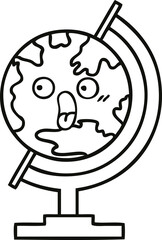 line drawing cartoon globe of the world