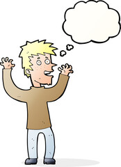 cartoon excited man with thought bubble