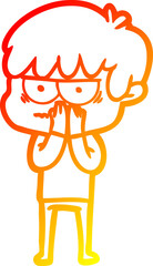 warm gradient line drawing annoyed cartoon boy