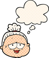 cartoon old lady and thought bubble in comic book style