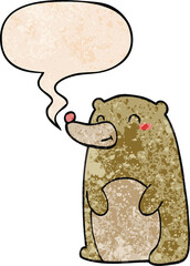 cute cartoon bear and speech bubble in retro texture style