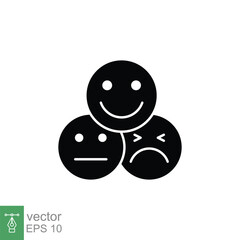 Face emoticon icon set. Positive, happy, smile, sad, unhappy faces pictogram. Simple solid style. Black silhouette, glyph symbol. Vector illustration isolated on white background. EPS 10.