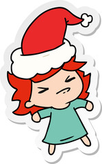 christmas sticker cartoon of kawaii girl