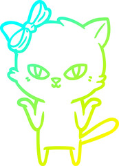 cold gradient line drawing cute cartoon cat