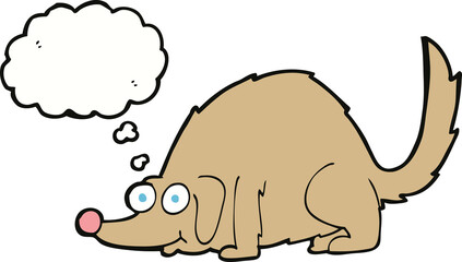 cartoon happy dog with thought bubble