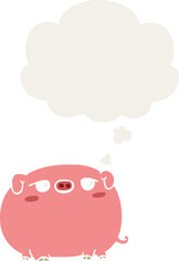 cute cartoon pig and thought bubble in retro style