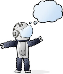 cartoon astronaut reaching with thought bubble