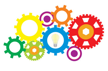 Idea concept. Bulb in machinery. vector