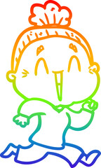 rainbow gradient line drawing cartoon happy old lady