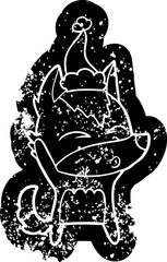 Fototapeta premium cartoon distressed icon of a wolf whistling wearing santa hat