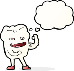 cartoon strong healthy tooth with thought bubble