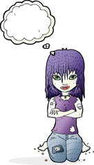 cartoon vampire girl with thought bubble