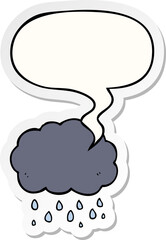 cartoon cloud raining and speech bubble sticker