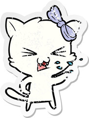 distressed sticker of a cartoon cat