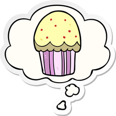 cartoon cupcake and thought bubble as a printed sticker