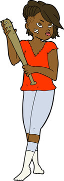 cartoon pretty punk girl with baseball bat