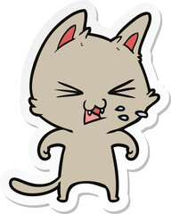 sticker of a cartoon cat hissing