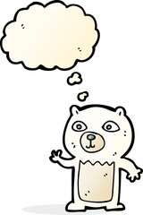 cartoon waving polar bear cub with thought bubble