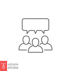 Forum discussion line icon. Meeting, business group, people, social communication concept. Simple outline style. Vector illustration isolated on white background. Editable stroke EPS 10.