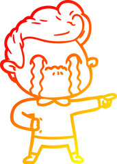 warm gradient line drawing cartoon man crying