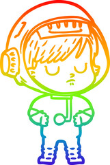 rainbow gradient line drawing cartoon astronaut woman