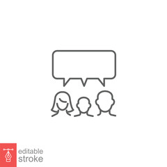 Family talk line icon. Discussion, conversation, speak, people, woman, man, children. Simple outline style. Vector illustration isolated on white background. Editable stroke EPS 10.