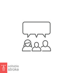 Family talk line icon. Discussion, conversation, speak, people, woman, man, children. Simple outline style. Vector illustration isolated on white background. Editable stroke EPS 10.