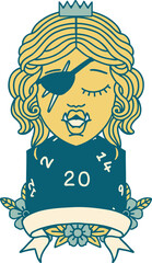 half orc rogue character with natural twenty dice roll illustration