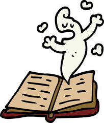 cartoon doodle spell book with ghost