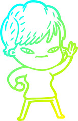 cold gradient line drawing cartoon happy woman