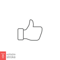 Hand thumb up gesture line icon. Testimonials, like and customer relationship management concept. Simple outline style. Vector illustration isolated on white background. Editable stroke EPS 10.
