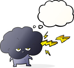 thought bubble cartoon raincloud character shooting lightning