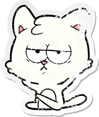 distressed sticker of a bored cartoon cat