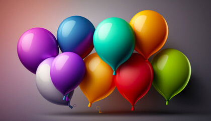 Bunch of flying colorful balloons background. Party and Celebration concept on uniform background. Generative AI