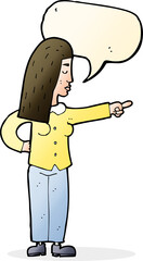 cartoon woman pointing with speech bubble